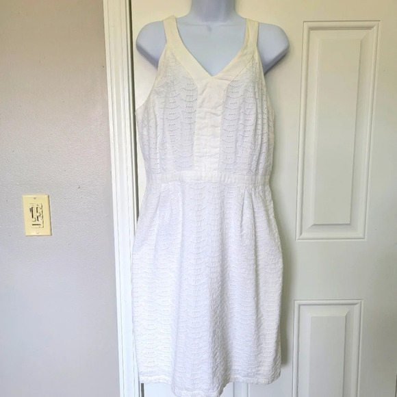 NWT Old Navy White Eyelet Lace Sleeveless V Neck Dress Lined Side Zip Size 10 - Picture 1 of 12